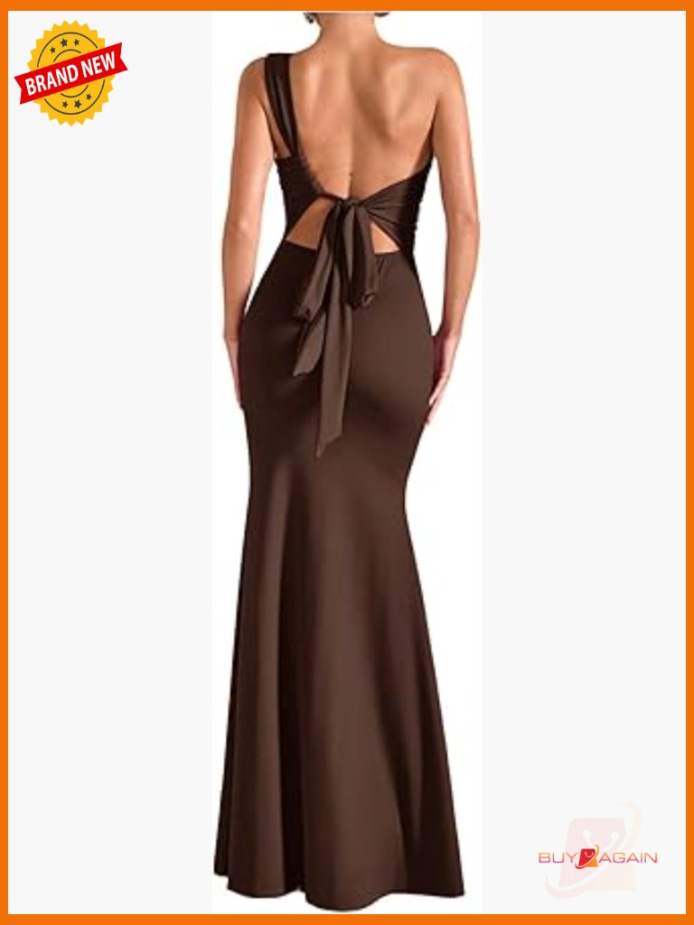 One Shoulder Maxi Formal Dress Tie Backless Sleeveless Long Fishtail